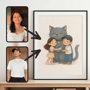 Couple Illustration, Pet and Owner Custom Portrait, Cute Family Drawing, Personalized Gift, Portrait from Photo