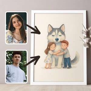 Couple Illustration, Pet and Owner Custom Portrait, Cute Family Drawing, Personalized Gift, Portrait from Photo