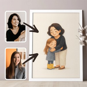 Mum and Daughter Illustration, Custom Portrait for Mom Mother, Personalized Gift, Mom Birthday or Mother’s Day Gift Idea