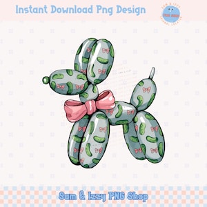 Carino retrò Pickle Green Coquette Palloncino Cane Png Sublimazione Design Bambini Invito Festa Palloncino Animale Preppy Girly Grafica Amante dei cani DTF