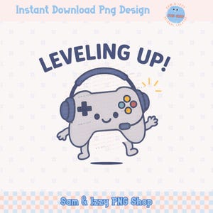 Leveling Up Gamer Controller PNG, niedliche Gaming Clipart für Jungen Geburtstag Shirts, Kinder Sublimation, Videospiel Party Design, Headset Grafiken