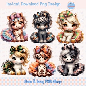 Bundle de conception de sublimation de cheval de poney de tutu de printemps mignon, paquet de clipart petit cheval, décor d'animal de ferme, graphiques de cheval d'été, tshirt girly mignon
