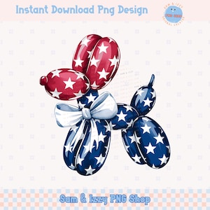 Schattig Fourth of July patriottische sterren ballon hond png sublimatie ontwerp kinderen uitnodiging feestballon dier preppy girly graphics hondenliefhebber