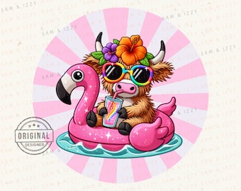 Beach Vibes Highland Cow Car Coaster PNG, Summer Sublimation (Digital Download)