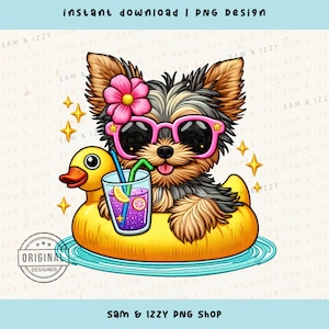 Yorkie Png, Beach Vibes Png, Summer Sublimation, Faux Embroidery, Vacation Png Designs, Dog Mom, Dog Lover Png, Dog Stickers, DTF