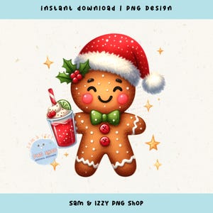 Cute Gingerbread Man Png, Christmas Gingerbread Sublimation Designs, Festive Coffee Graphics, Holiday Drinks Png,Winter Clipart,Coffee Lover