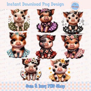 Sublimation Png de bébé cochon printanier, Adorable porcelet tendance, amoureux des cochons, Clipart animaux de la ferme, dessins de fille de la campagne