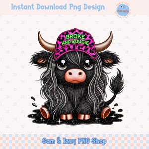 Broke et Bougie vache Png Sublimation Design, graphismes drôles sarcastiques de vache des Highlands de l'Ouest sarcastique, Country Girl Png, Cow Lover Clipart, DTF