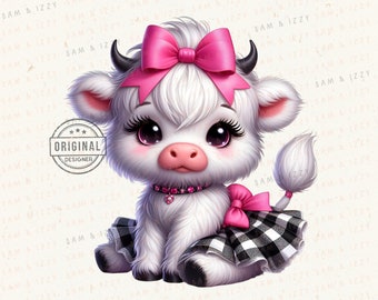 Highland Cow Png, Highland Cow Design, Pink Cow, Coquette Png, Cow Bundle, Highland Cow Art, Cow Sublimation, DTF, POD, Cute Cow Png