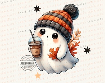Cute Ghost Png, Cute Fall Ghost Png, Halloween Coffee Clipart, Bougie Ghost Png, Coffee Tumbler Wrap, Fall DTF, Spooky Sublimation, DTF