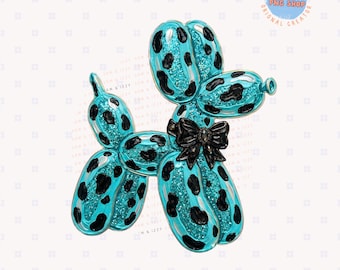 Cowprint Balloon Dog PNG Brushstroke Balloon Animal Clipart Western Cow Print Design Cute Balloon Dog Sublimation Trendy Glitter Balloon Dog