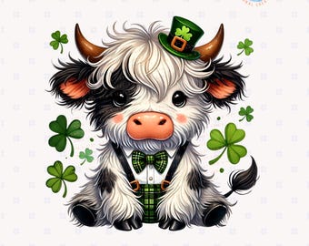 St Patrick's Day Cute Baby Highland Cow Bundle, St Patty's Boys Sublimation, Lucky Cow Shamrock Designs, Kids St Patty's Tshirt Graphics,DTF