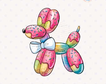 Cute Cake Balloon Dog Png Sublimation Design, Kids Party Invitation Png, Pretty Aesthetic Balloon Animal, Preppy Girly Graphics, Cake Png
