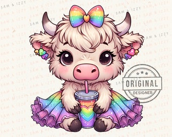 Highland Cow Png, Highland Cow Design, Pink Cow, Coquette Png, Cow Bundle, Highland Cow Art, Cow Sublimation, DTF, POD, Cute Cow Png