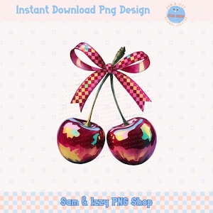 コケット チェリー ボウ PNG、かわいいチェリー 水彩画 PNG、夏のフルーツ祭りデザイン、コケット ボウ デザイン PNG、レトロ ガーリー クリップアート グラフィック、DTF