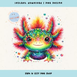 Niedliches Regenbogen Axolotl Sublimationsdesign, Axolotl Clipart, Kinder-Shirt-Designs, beliebte trendige Tiergrafiken, Salamander Png, Geschenke für Kinder