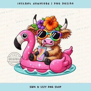 Beach Vibes Sublimación de verano PNG con lindo diseño de vaca de las tierras altas, dulce verano png, bordado falso, diseños de png de vacaciones, png flotante