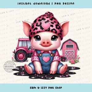 Bébé cochon Png, cochon mignon png, animaux de la ferme, sublimation de la ferme, cliparts animaux, fille de la campagne png, dessins d'animaux mignons, cochon png, western png, DTF