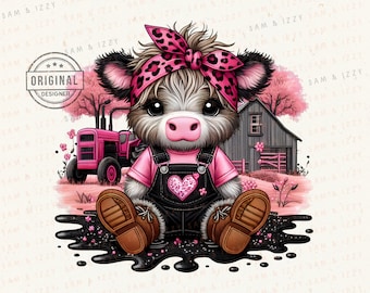 Highland Cow Png, Highland Cow Design, Faux Embroidery, Cow Bundle, Highland Cow Art, Western Png, Cow Sublimation, DTF, POD, Cute Cow Png