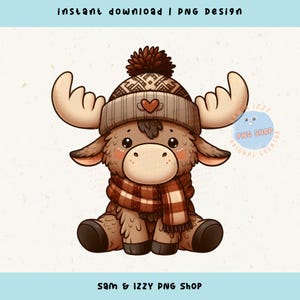 Niedliches Elch Png Sublimationsdesign, Elch Clipart, Mütze Elch Grafiken, Elch Shirt, Tragetasche, Becher, Winter Elch, Elch Geschenke, Kinder Tshirt