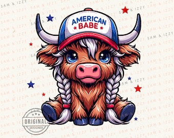 4 juillet png, vache patriotique, vache américaine, vache de l'ouest, autocollant vache Highland, conception vache Highland, illustration vache, sublimation vache