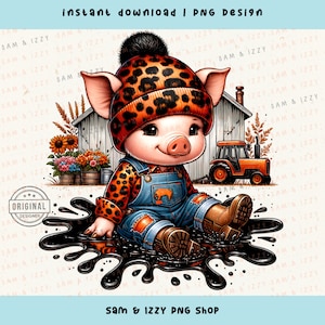 Bébé cochon Png, cochon mignon png, animaux de la ferme, sublimation de la ferme, cliparts animaux, fille de la campagne png, dessins d'animaux mignons, cochon png, western png, DTF