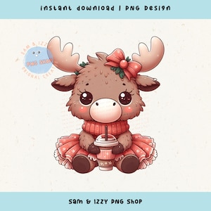 Cute Christmas Moose Png Sublimation Design, Moose Clipart, Moose Tutu Graphics, Moose Shirt, Tote Bag, Mug, Winter Moose, Moose Gifts, DTF