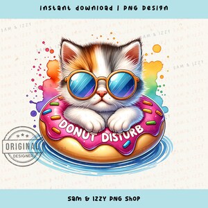 Donut déranger Png, flotteur de piscine, graphiques de chat mignon, vacances d'été, png antisocial, chat sarcastique png, cliparts Summer Vibes, chat mignon png