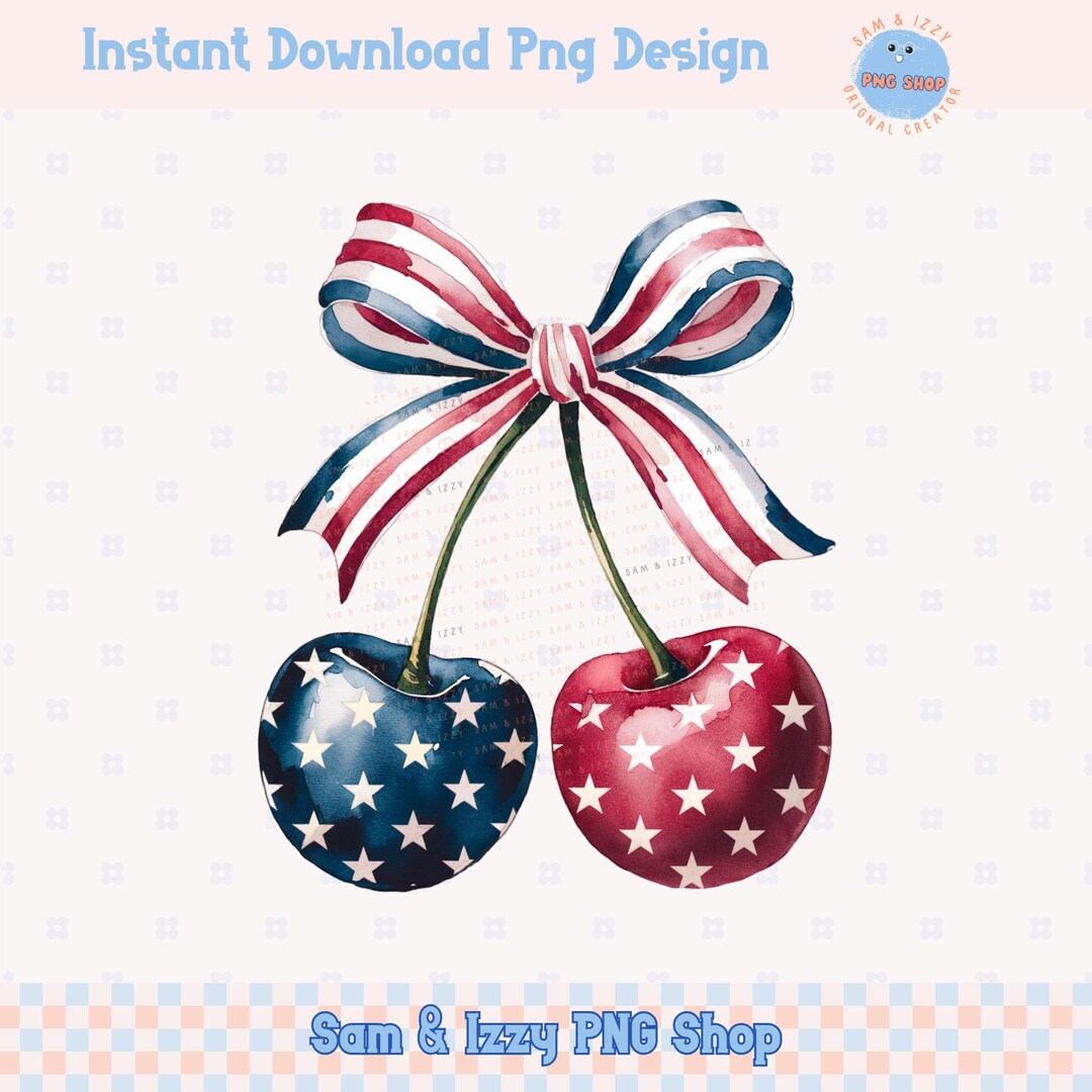 Fourth of July Coquette Cherry Bow Png Sublimation Designs, Retro ...