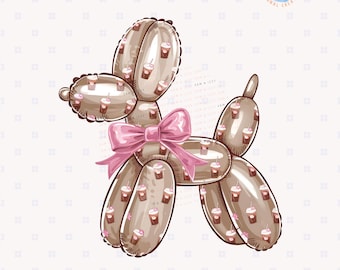 Cute Retro Coffee Coquette Pattern Balloon Dog Png Sublimation Design Kids Invitation Party Balloon Animal Preppy Girly Graphics Dog Lover