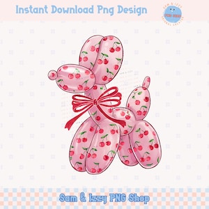 Leuke retro kersencocktail ballon hond png sublimatie ontwerp kinder uitnodiging png feestballon dier preppy girly graphics hondenliefhebber png