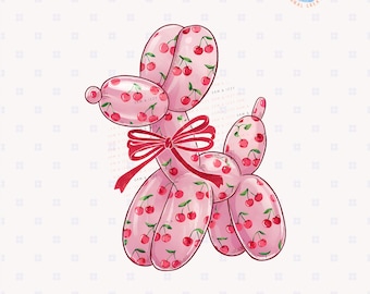 Cute Retro Cherry Coquette Balloon Dog Png Sublimation Design Kids Invitation Png Party Balloon Animal Preppy Girly Graphics Dog Lover Png