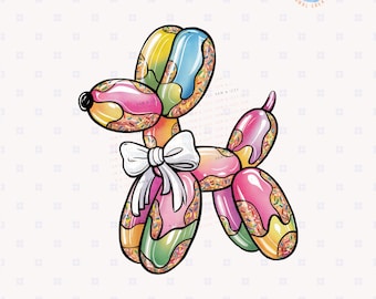 Cute Cake Balloon Dog Png Sublimation Design, Kids Party Invitation Png, Pretty Aesthetic Balloon Animal, Preppy Girly Graphics, Cake Png