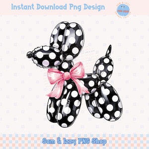 Carino retrò a pois stampa Coquette palloncino cane Png sublimazione design bambini invito festa palloncino animale preppy grafica femminile amante dei cani