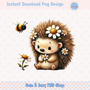 Lindo diseño de sublimación PNG de erizo con tutú de primavera, clipart de erizo bebé en acuarela, animales del bosque, decoración para baby shower, DTF