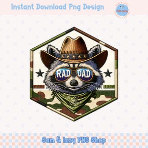 Diseño de sublimación PNG de mapache salvaje de papá campestre, gráficos divertidos de camisetas de camuflaje para el Día del Padre, clipart de mapache lindo del oeste