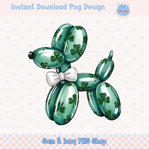 Niedlicher St Patrick vierblättriges Kleeblatt Ballon Hund Png Sublimationsdesign Kindereinladung Party Ballontier Preppy Girly Grafiken Hundeliebhaber