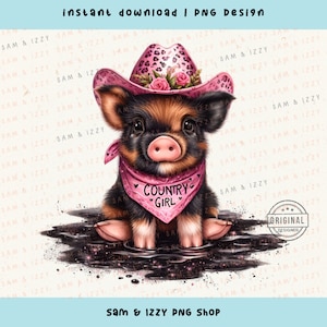 Bébé cochon Png, cochon mignon png, animaux de la ferme, sublimation de la ferme, cliparts animaux, fille de la campagne png, dessins d'animaux mignons, cochon png, western png, DTF