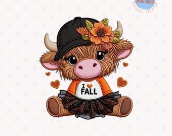 Cute Fall Highland Cow PNG, I Love Fall Highland Cow Clipart, Autumn Cow Sublimation Design, Pumpkin Spice Season PNG, Farm Animal Shirt