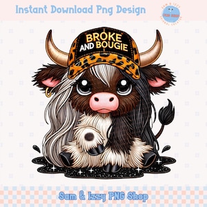 Broke et Bougie vache Png Sublimation Design, graphismes drôles sarcastiques de vache des Highlands de l'Ouest sarcastique, Country Girl Png, Cow Lover Clipart, DTF