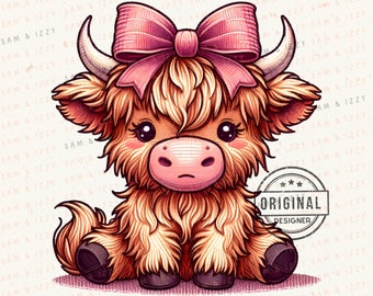 Highland Cow Png, Highland Cow Design, Pink Cow, Coquette Png, Cow Bundle, Highland Cow Art, Cow Sublimation, DTF, POD, Cute Cow Png