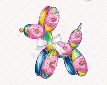 Cute Pink Donut Balloon Dog Png Sublimation Design Kids Party Invitation Png Pretty Aesthetic Balloon Animal Preppy Girly Graphics Dog Lover