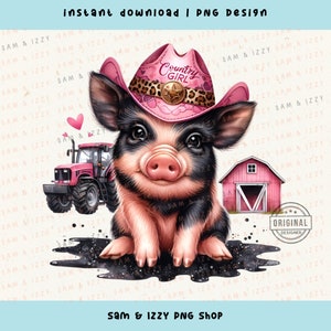 Bébé cochon Png, cochon mignon png, animaux de la ferme, sublimation de la ferme, cliparts animaux, fille de la campagne png, dessins d'animaux mignons, cochon png, western png, DTF