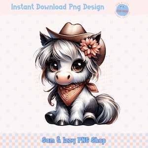 Adorable cheval western cow-girl Png Sublimation Design, clipart pays graphiques mignon, ferme printemps animaux de la ferme, chemise de cheval cadeau pour amoureux des chevaux