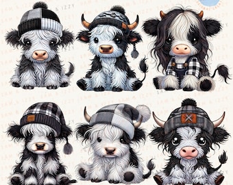Cute Highland Cow Clipart Bundle, Western PNG Design (Digital Download)