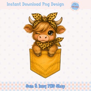 Poche Highland vache Png, imprimé léopard noeud vache sublimation graphique, Western Farm Girl Png Clipart, jolie fille de la campagne vache Digital Design DTF