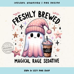 Beanie Cute Ghost Png, Adorable Ghost with Coffee and Pumpkin, Halloween Fall Clipart for Tshirts, Mugs, Stickers, Autumn Designs, POD, DTF