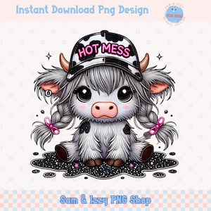 Hot Mess Cute Highland Cow Png Sublimation Design, Cute Snarky Bougie Western Cap Country Cow, Sarcasmo Cute Cow para Camisa, Vaca Estampa Png