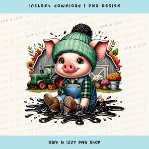 Bébé cochon Png, cochon mignon png, animaux de la ferme, sublimation de la ferme, cliparts animaux, fille de la campagne png, dessins d'animaux mignons, cochon png, western png, DTF