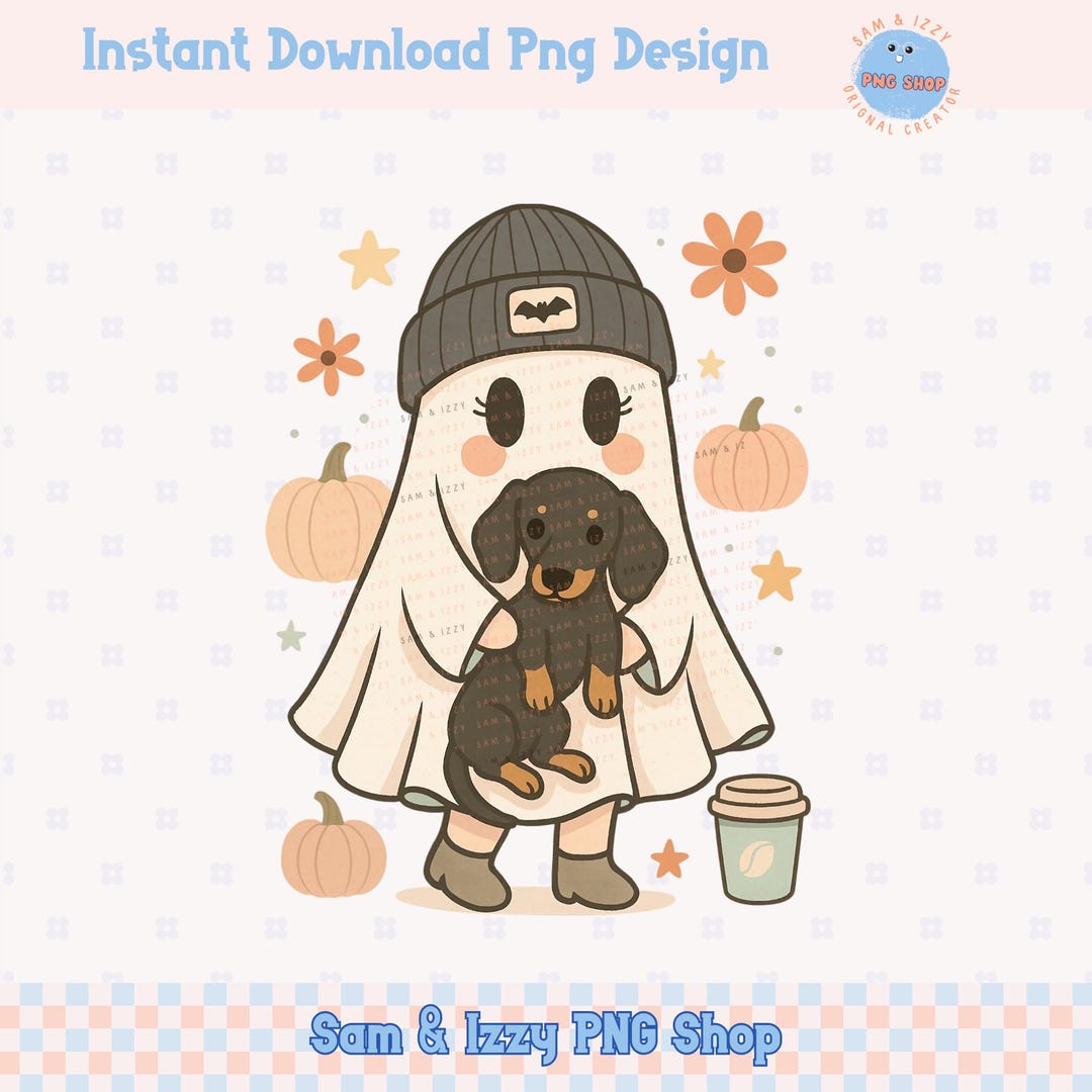 Dachshund Ghost PNG, Halloween Dog Mom Sublimation Designs, Fall Coffee ...